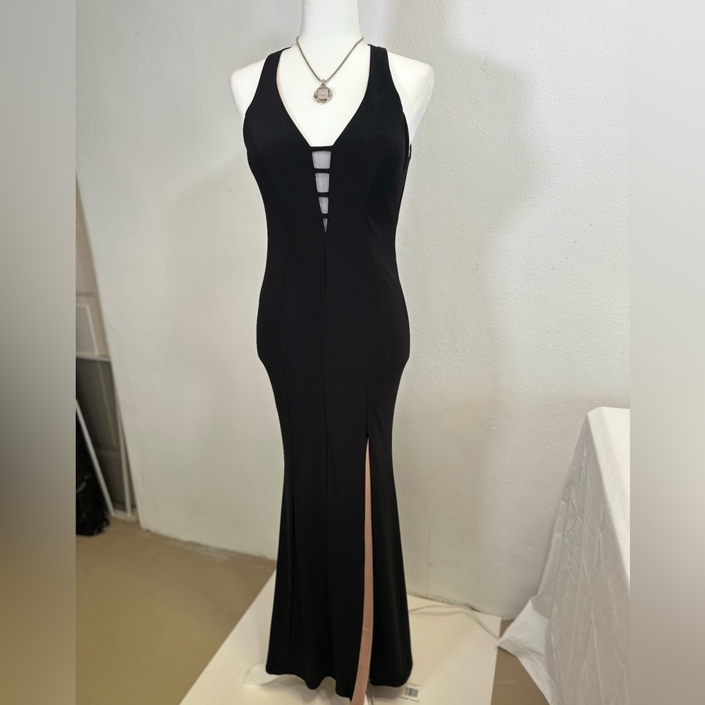 Black Sleeveless Halter Slit Gown